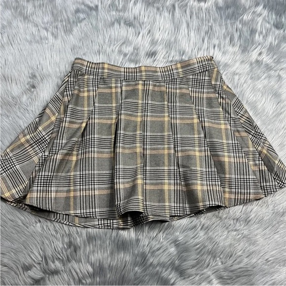 Garage Jupe Brittany Pleated Skirt FALL Brown Yellow Plaid Size Large - Picture 1 of 6